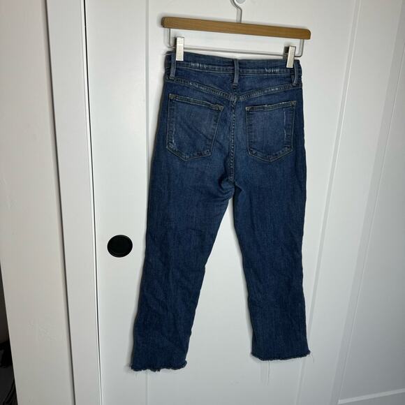 Frame Le High Straight Dark Wash Cut Off Distressed Crop Jeans Size 25 - Picture 5 of 6